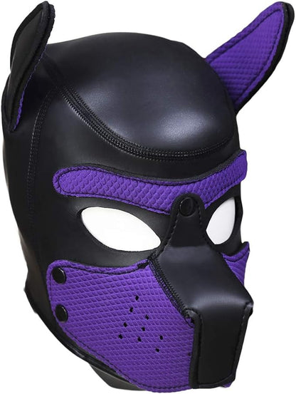 Pup Hood Mask, Removable Mask Puppy Play Hood, Neoprene Cosplay Dog Mask, Funny Costume Pup Hood Mask(Large)