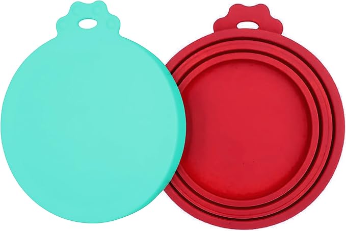 2 Pack Pet Food Cans Lids, Silicone Food Can Covers for Dog and Cat, BPA Free/Food Safe/Universal, One Fit Most Standard Size Food Can Top Teal/Red