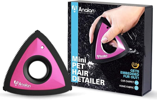 Analan Mini Pet Hair Remover for Car Detailing, Auto Interior, Furniture, Couch, and Carpet, Effective Triangle Carpet Dog Hair Remover - Lint and Fur Cleaning Supplies