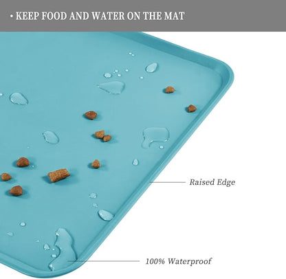 Reopet Waterproof Pet Feeding Mat with High Raised Edges, Heavier and Thicker Placemats for Cat Dog Water Bowl, BPA Free Silicone Feeding Mat, Dog Cat Feeding Mats for Food and Water Prevent Spill