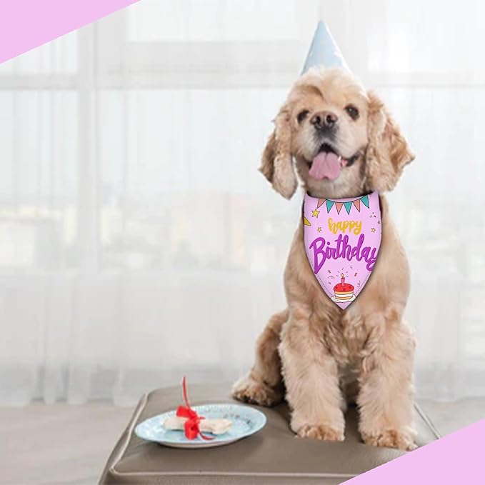 Happy Birthday Dog Bandana Washable Pets Scarf Triangle Adjustable Handkerchief