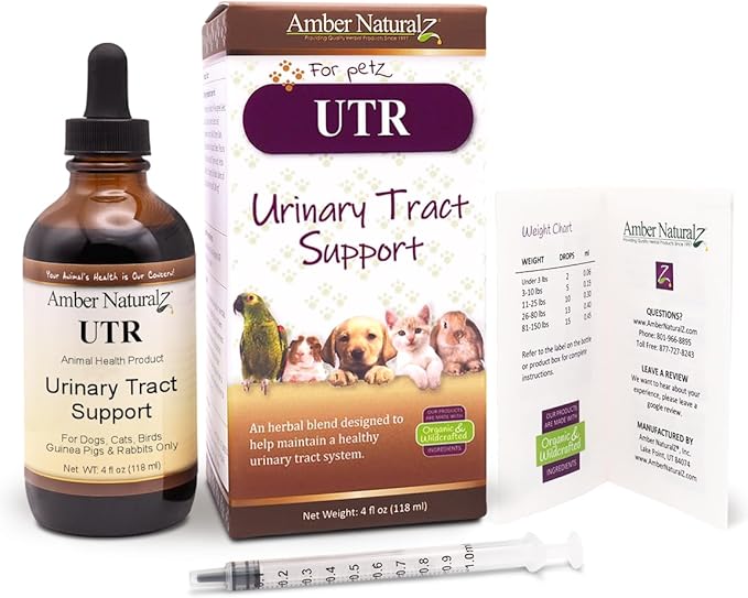 AMBER NATURALZ UTR Urinary Tract Herbal Supplement for Dogs, Cats, Birds, Guinea Pigs, and Rabbits | Pet Herbal Supplement for Bladder Support | 4 Fluid Ounce Glass Bottle | Manufactured in The USA