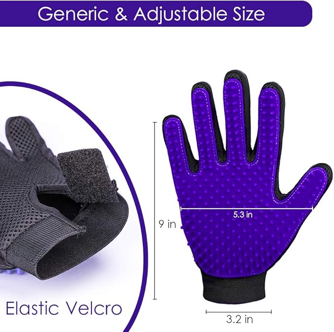 Upgrade Version Pet Grooming Glove - Gentle Deshedding Brush Glove - Efficient Pet Hair Remover Mitt - Enhanced Five Finger Design - Perfect for Dog & Cat with Long & Short Fur - 1 Pair (Purple)