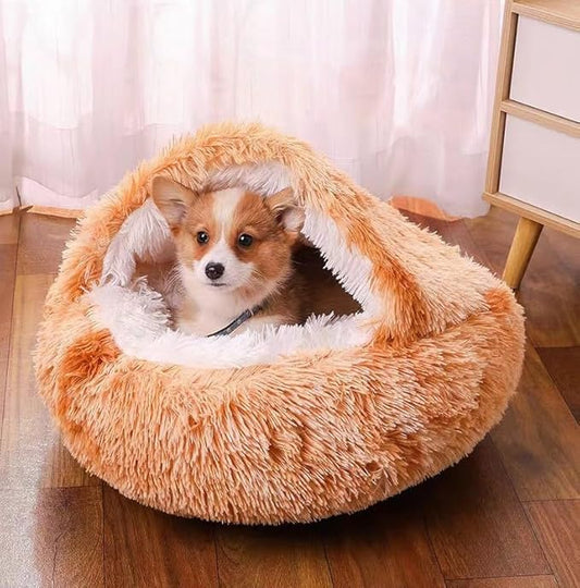 Cat Bed Round Fluffy Hooded Cat Bed Cave