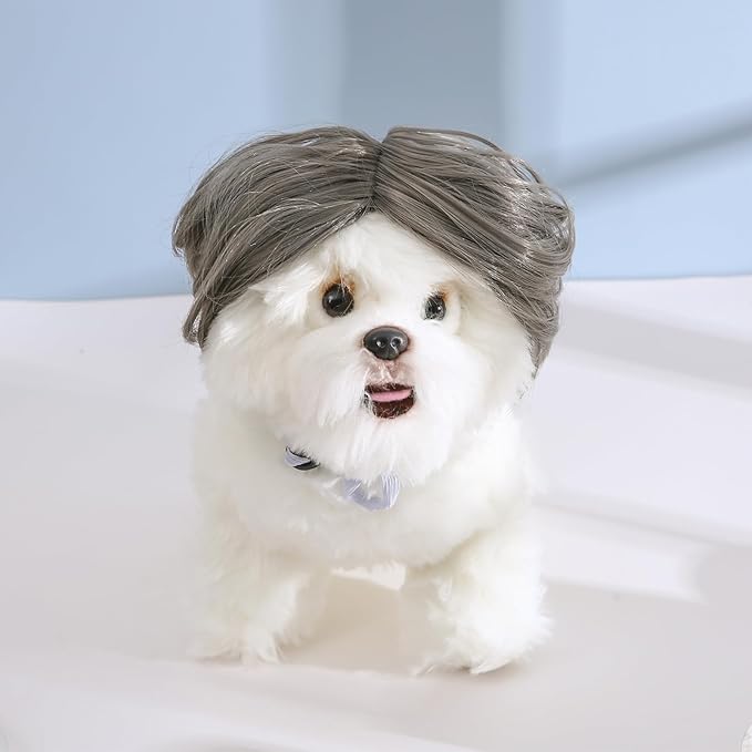 Funny Dog Cat Cosplay Wig, Headwear Apparel Toy, Pet Costumes, Cat Dress up for Halloween, Christmas, Parties, Festivals, Dog Wigs for Small Medium and Large Dogs (Dark Grey)