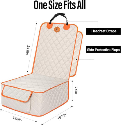 Ultimate Full Protection Dog Car Seat Cover Front Seat Protector with Storage Pocket Nonslip Scratchproof Durable & Padded Pet Hair Resistant Blankets for Cars