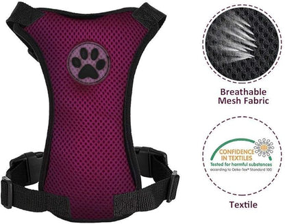 SlowTon Dog Seat Belt Harness for Car, Dog Car Harness Adjustable Mesh Breathable & Dog Seatbelt Safety Tether with Elastic Bungee for Small Medium Large Pets(Burgundy, Single Clip, M)