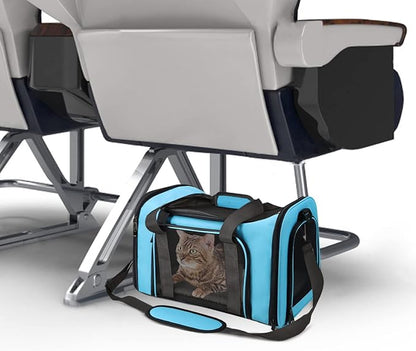 Henkelion Pet Carrier for Small Medium Cats Puppies up to 15 Lbs, Airline Approved Small Dog Travel Puppy Carrier Soft Sided, Collapsible - Blue