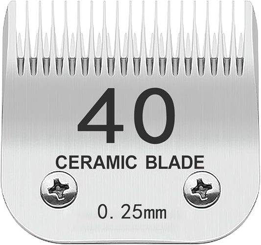 TRAH 40# Blade Dog Grooming Clipper Replacement Blades Compatible with Andis Dog Clippers,Most A5, Wahl KM Series Clippers,Detachable Ceramic Blade,Size-40#, 1/100-Inch Cut Length (0.25mm) Silver