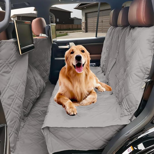 Deluxe Quilted and Padded Dog Pet Car Back Seat Cover with Comforting Fabric 62"x94", Grey