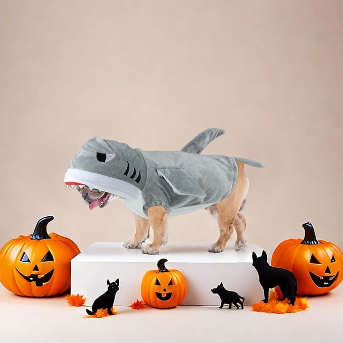 Dog Shark Costume - Doggy Halloween Costumes Winter Pet Hoodie Holiday Cospaly Pet Coat for Cats and Small Medium Pets (Grey, L)