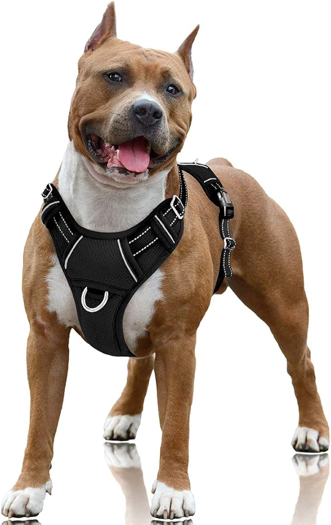 BARKBAY No Pull Dog Harness Large Step in Reflective Dog Harness with Front Clip and Easy Control Handle for Walking Training Running with ID tag Pocket(Black,L)