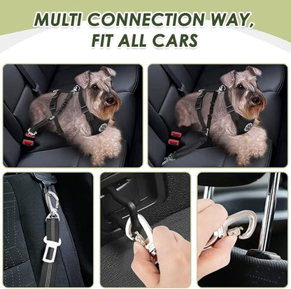 Lukovee Dog Seat Belt for Car, Adjustable Dog Car Harness for Large Medium Small Dogs, Soft Padded & Breathable Mesh Dog Seatbelt with Car Strap and Carabiner(Black Double Clip,Small)