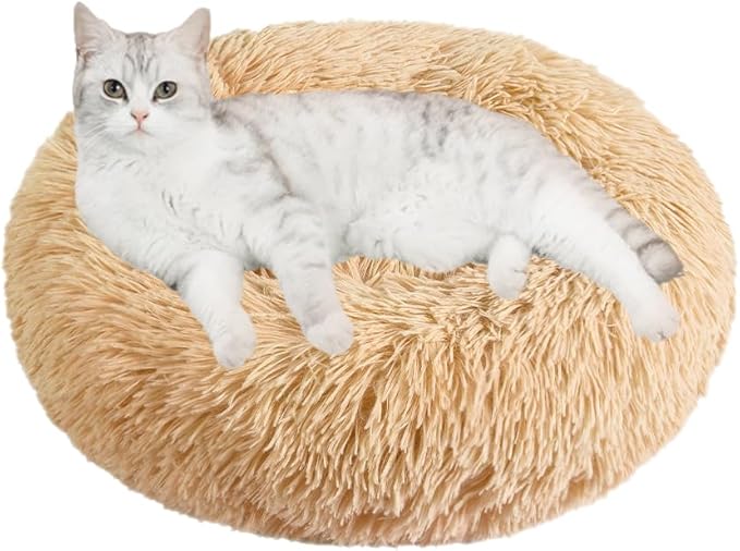 otoez Round Donut Dog Bed for Small Dogs (23.6", Oatmeal)
