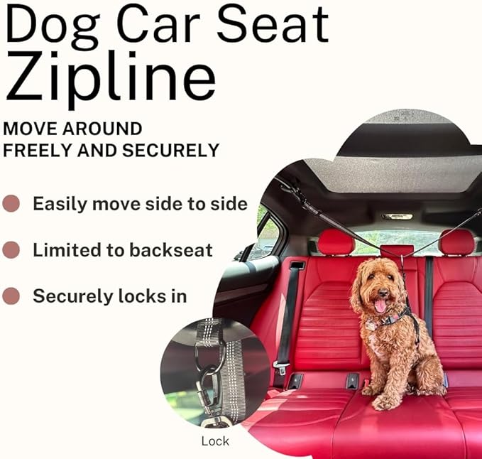 Dog Seat Belt, Adjustable Dog Safety SeatBelt, Dog Seat Belt with Carbineer Locks, Dog Travel Safety Gear, Dog Seat Belt Zipline