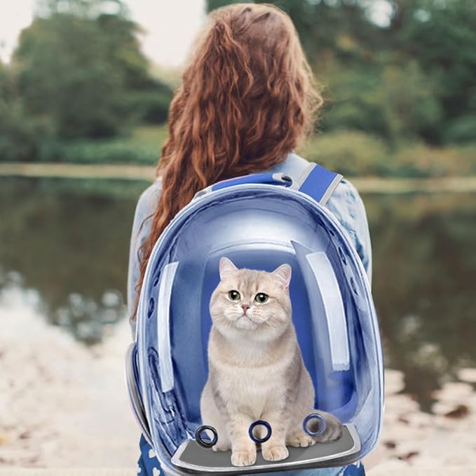 Pet Backpack Carrier with Harness Backpack with Bubble Clear Front for Cats, Small Dogs, Bunnies etc with Harness Included, Pet Carrier for Traveling, Walking, Hiking and Outdoor Activities