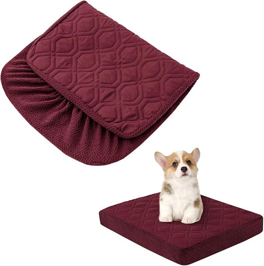 Dog Bed Covers Only - Waterproof Dog Bed Covers Quilted, Replacement Washable Pet Puppy Bed Cover for Dog Cat, Cushion Cover 36Lx27Wx6H Inches Burgundy