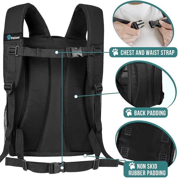 PetAmi Dog Backpack Carrier for Small Large Cat, Pet, Puppy, Ventilated Pet Hiking Backpack Travel Bag, Airline Approved Cat Backpack Carrier, Camping Biking Dog Bag Up to 18lbs Pet, Black