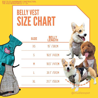 Waterproof Pet Dog Original Belly Vest Jacket Cover, Lightweight Breathable Outdoor Indoor - Clean & Dry in Rain Snow Mud (Grey Grid, M)