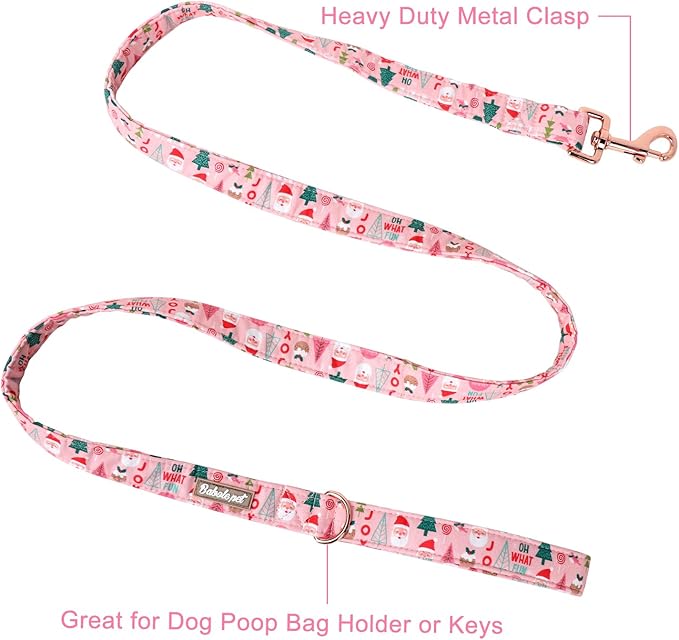 Christmas Dog Leash Durable Handmade Pink Santa Claus 120cm