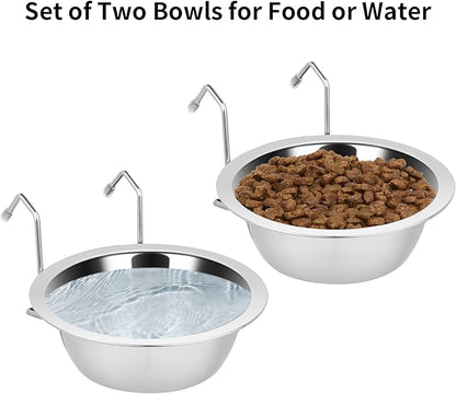 2PCS Kennel Water Bowl Hanging,Stainless Steel Puppy Bowls for Small Dog Cage,Dog Kennel, Dog Crate, Catio Accessories,Dog Crate Water Bowl Dog Dish Feeder Food Holder No Spill(8oz/1cup)