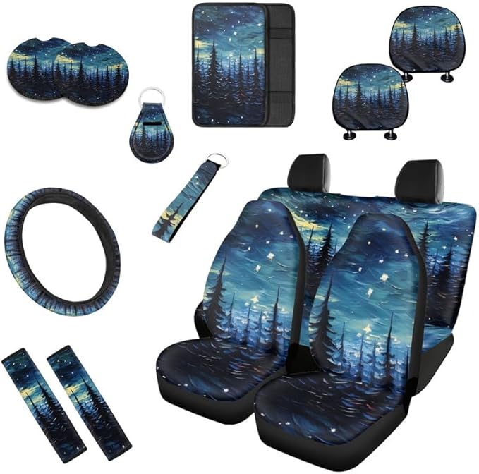 Starry Night Pine Trees13 PCS Car Accessories Set