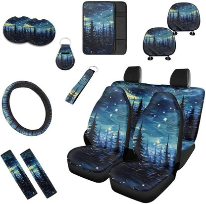 Starry Night Pine Trees13 PCS Car Accessories Set