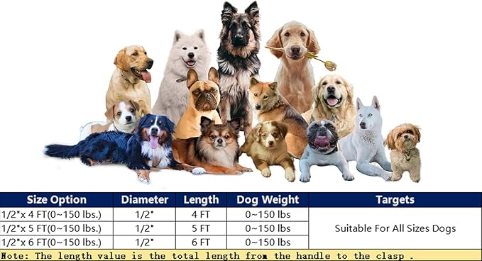 Heavy Duty Dog Leash for Large Medium Small Breed Dogs Handle,4/5/6 FT Blue,1/2 inch