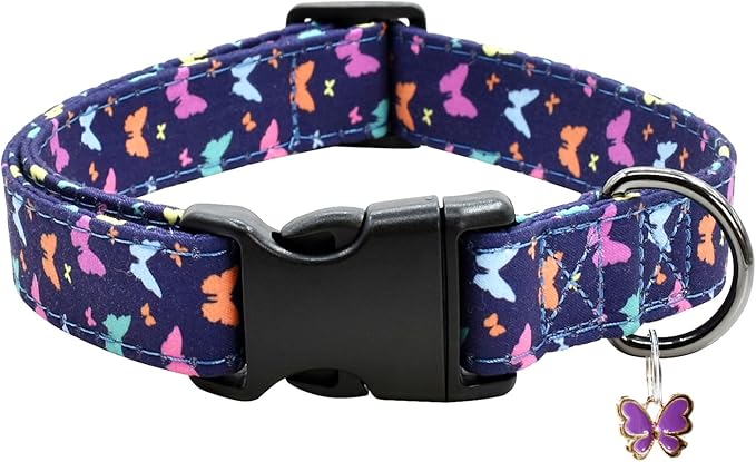 Flower Patterns Dog Collar with Accessories Dogs(Butterfly2 L)