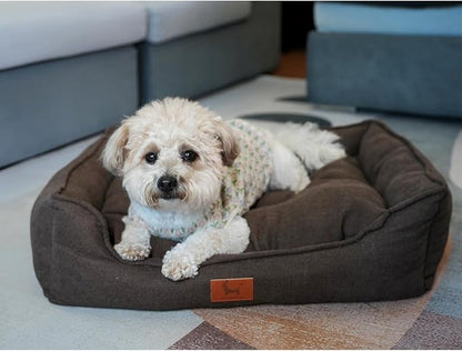Dog Bed Washable Medium Dog Cat Sofa Bed Super Soft Rectangular Cuddle Pet Bed with Non-Slip Fluffy Bottom(Deep coffee 29.5 * 23.6 * 7.5)
