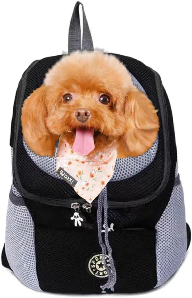 Pet Dog Carrier Backpack,Pet Carrier Front Backpack with Pockets for Hiking Camping, Head Out Breathable Travel Bag for Small Medium Dogs,Cats,Puppies(Small, Black)