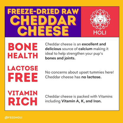 HOLI Freeze Dried Cheddar Cheese Dog Treats - 100% All Natural - Human Grade, Single Ingredient, Lactose Free - Grain Free, Gluten Free, Soy Free – (5 Ounce)