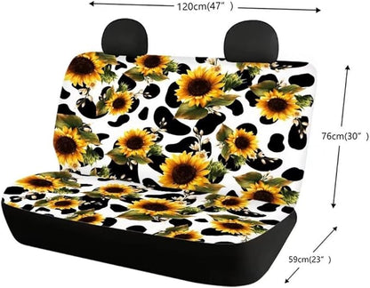Doojoayie Sunflower Cow Print Car Rear Seat Covers Auto Back Seat Protector Decoration Non-Slip Mat Flat Cloth Vehicles Rear Bench Cover Gift for Women Men 2pcs