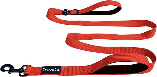 ShawnCo Dream Walk Dog Leash- Premium, Nylon Pet Leash with Soft Neoprene Handle for Small, Medium and Large Dogs (Mustang Red, M/L 6FT w/ 2 Handles)