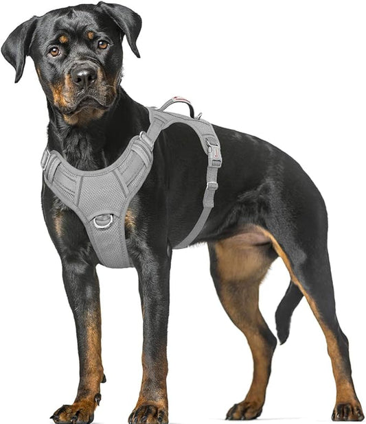 BARKBAY No Pull Dog Harness Large Step in Reflective Dog Harness with Front Clip and Easy Control Handle for Walking Training Running with ID tag Pocket(Grey