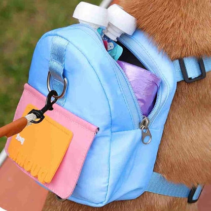 Pet Knapsack, Dog Accessories Cat Supplies Walking Training Adjustable Pet Snack Bag for Camping Hiking Daily Walking(S,Blue)