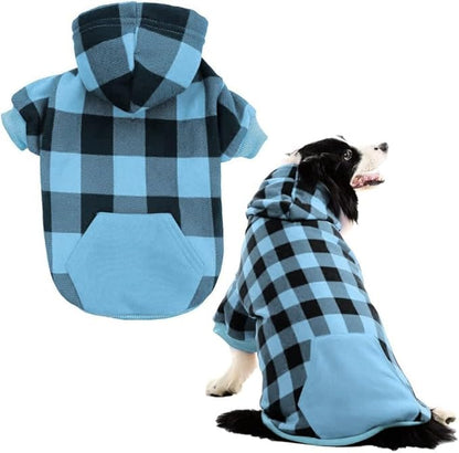 KOOLTAIL Plaid Dog Hoodie Pet Clothes Sweater with Hat and Pocket for Small Medium Large Size Dogs