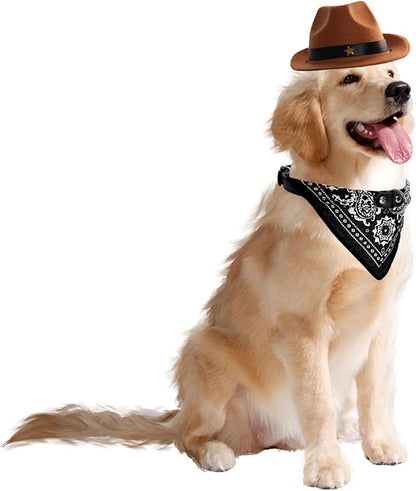 Fumwase Small Dog Cowboy Hat Halloween Costumes for Dogs Cat Pet Cowboy Costume Puppy Hats Dog Costume Dog Cat Costume Accessories for Party Festival and Daily Wearing (Brown Hat + Black)