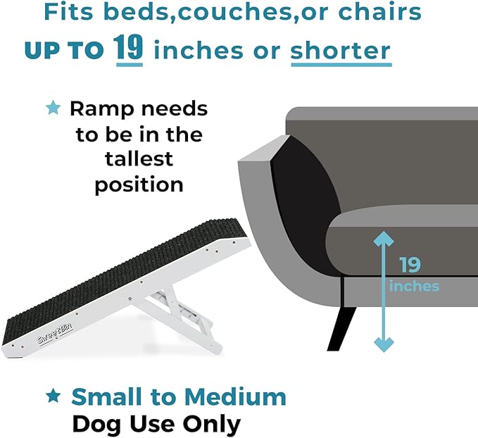 19" Tall Pet Ramp - Small to Medium Dogs and Cats Use - Wooden Folding Portable Dog Ramp Perfect for Couch or Bed with Non Slip Carpet Surface - 4 Levels Height Adjustable Up to 110Lbs