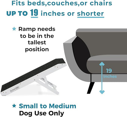 19" Tall Pet Ramp - Small to Medium Dogs and Cats Use - Wooden Folding Portable Dog Ramp Perfect for Couch or Bed with Non Slip Carpet Surface - 4 Levels Height Adjustable Up to 110Lbs