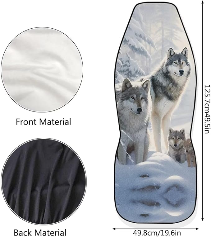 UNICEU Snow Wolf Print Car Seat Covers 2 Packs