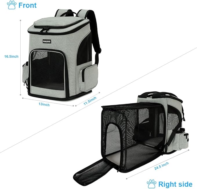 HALOVIE Pet Carrier Backpack Expandable for Cats Dogs Under 18 LB, Breathable Mesh Cat Backpack Carrier Bag, Foldable Dog Backpack Carrier for Small Dogs Rabbits Puppies