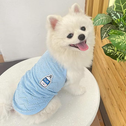 Yanmucy 2 Pieces Dog Summer Clothes Cute Embroidery Dog Striped Tank Top Vest Breathable Puppy Sleeveless Shirt for Small Dogs Cats (Pink+Blue, X-Small)