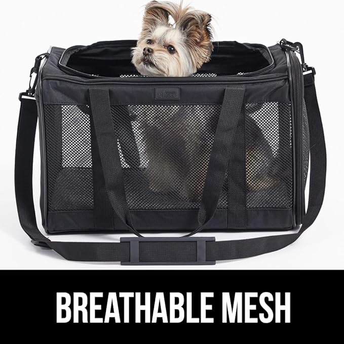 Gorilla Grip Airline Travel Cat Carrier Bag Up to 15 Lbs, Breathable Mesh Collapsible Pet Carriers for Small, Medium Cats, Small Dogs, Puppies, Portable Kennel with Soft Washable Waterproof Pad, Black