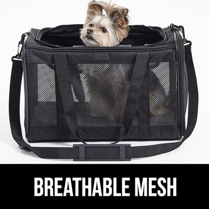 Gorilla Grip Airline Travel Cat Carrier Bag Up to 15 Lbs, Breathable Mesh Collapsible Pet Carriers for Small, Medium Cats, Small Dogs, Puppies, Portable Kennel with Soft Washable Waterproof Pad, Black