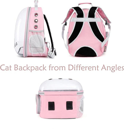 Cat Backpack Carrier Expandable Ventilate Transparent Pet Dog Backpack for Large Cats Hiking, Travel, Outdoor, Airline-Approved Space Capsule Backpack(Pink)