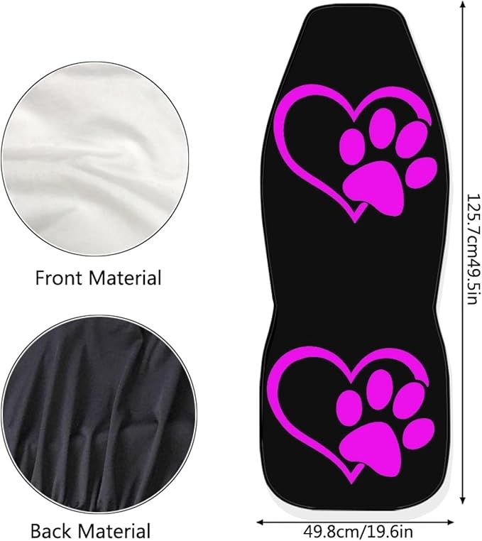 Love Heart Dog Paw Print Car Seat Covers Front Set