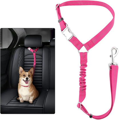 Plutus Pet Dog Seat Belt for Car Headrest, Reflective and Adjustable Restraint with Elastic Bungee for Safety, Vehicle Seatbelt Harness for Small Medium Large Dogs and Cats