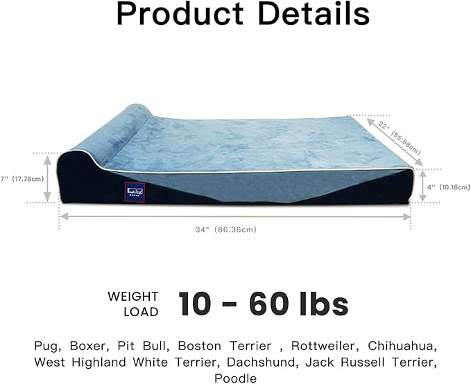 Laifug Orthopedic Memory Foam Dog Bed with Pillow and Durable Water Proof Liner & Removable Washable Cover & Smart Design Medium (34"x22"x7")