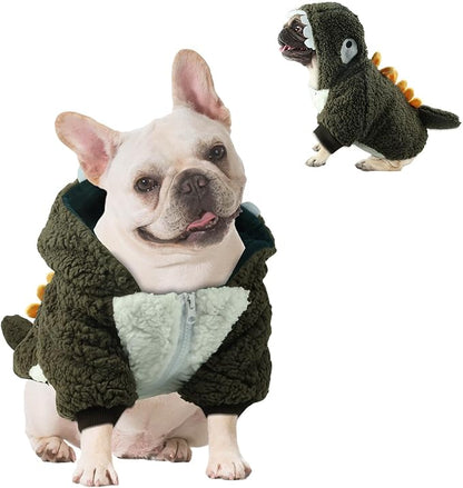 HOTUMN Dog Dinosaur Halloween Costume - Pet Warm Hoodie Halloween Cute Dino Dog Clothes Outfit for Small Medium Dogs(Small, Green)